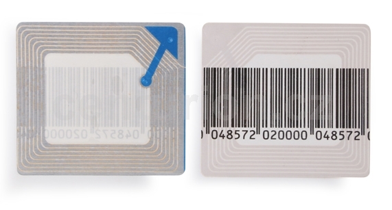 Self-adhesive label RF 8.2 MHz 5x5 cm deactivatable (roll 1000 pcs) - Color: Mock fake barcode